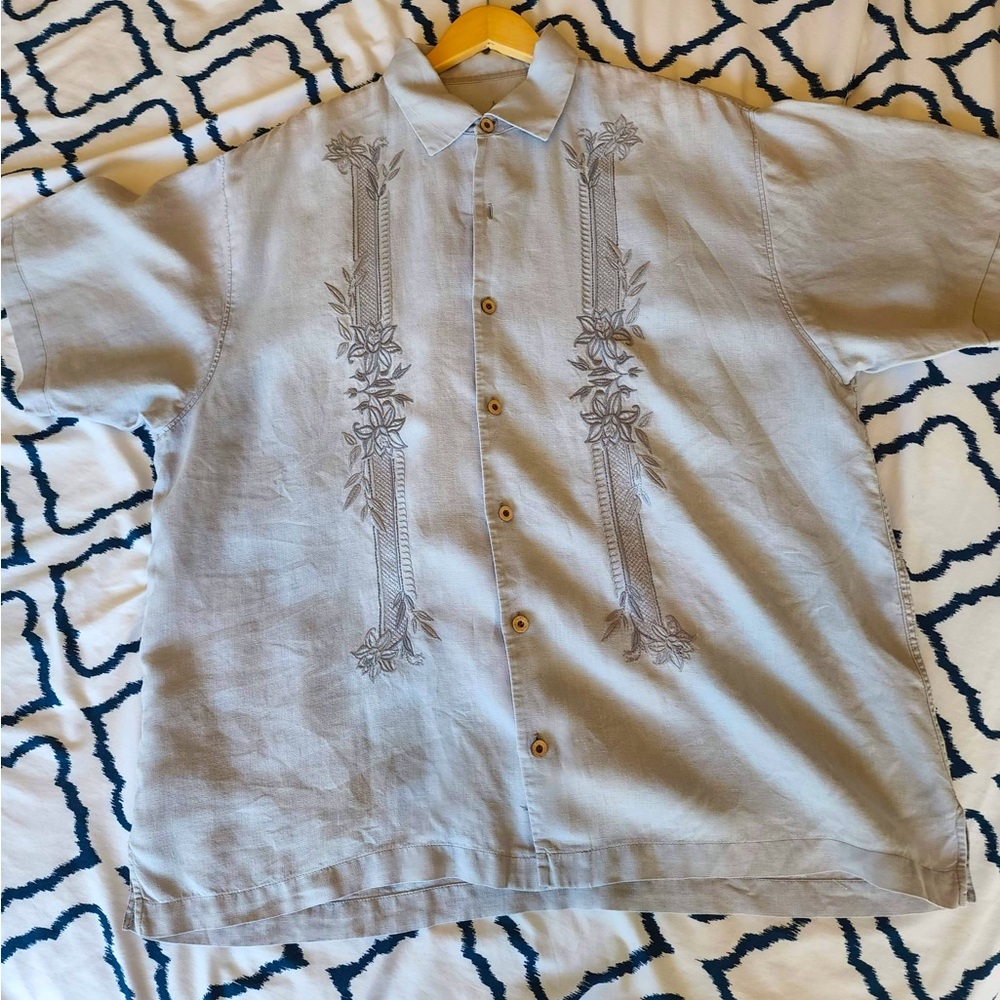 Tommy Bahama Grey Short Sleeve Button Down Shirt Men’s Size XL